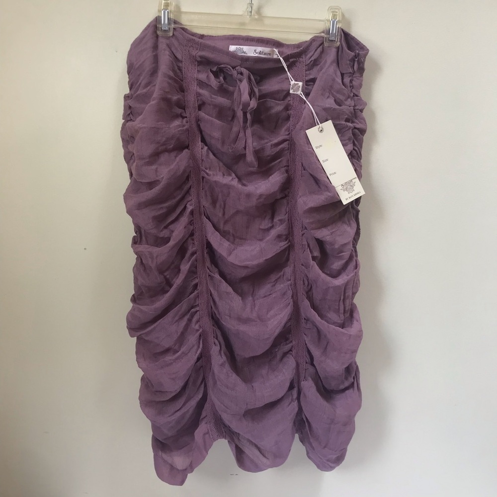Solitaire NEW Ruched Gathered Drape Boho Skirt Lace Straight Lightweight Neutral